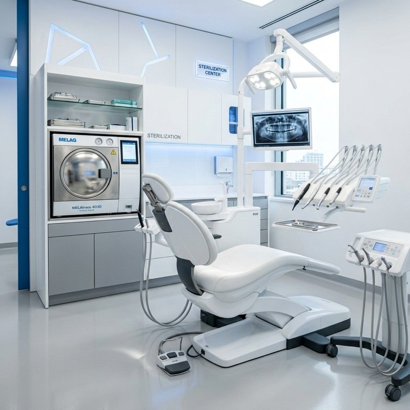 Unidad dental moderna y equipo de esterilización clínica